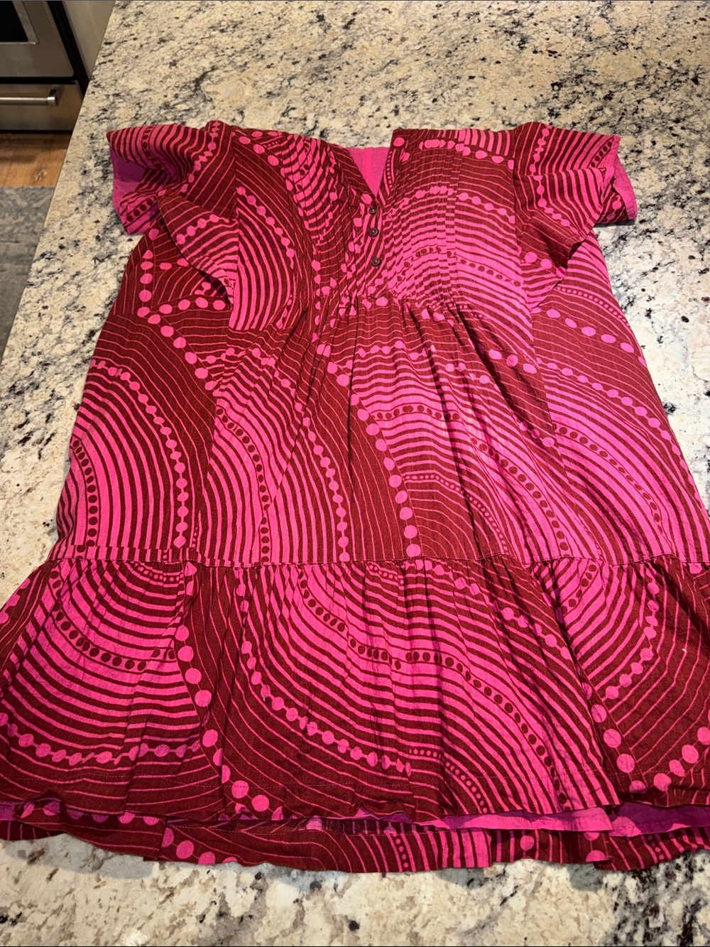 Maeve by Anthropologie Bright Pink Swirl Print Ruffle Hem Dress-The Cassandra - Picture 8 of 15